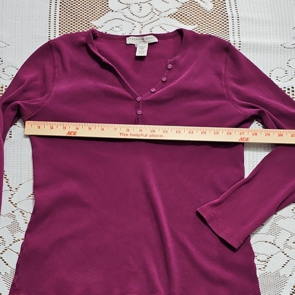 Josephine Chaus Eggplant 100% Cotton Henley - Picture 4 of 5